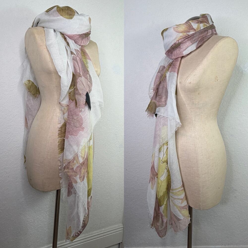 H&M Floral Large Square Scarf Boho, casual, chic, fashion “FLAWED” READ below